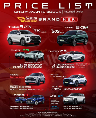 Pricelist Harga Chery kuningan 2025